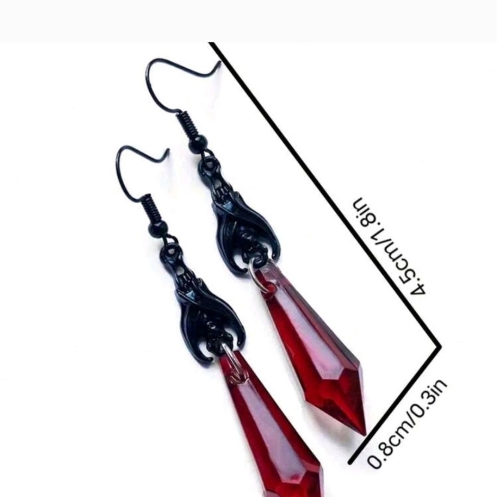 Halloween Bat Dangling Red Earrings